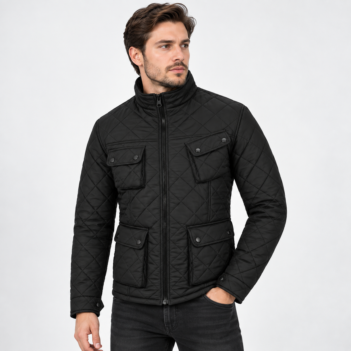 Men Diamond Puffer Jacket Winter Padded Coat
