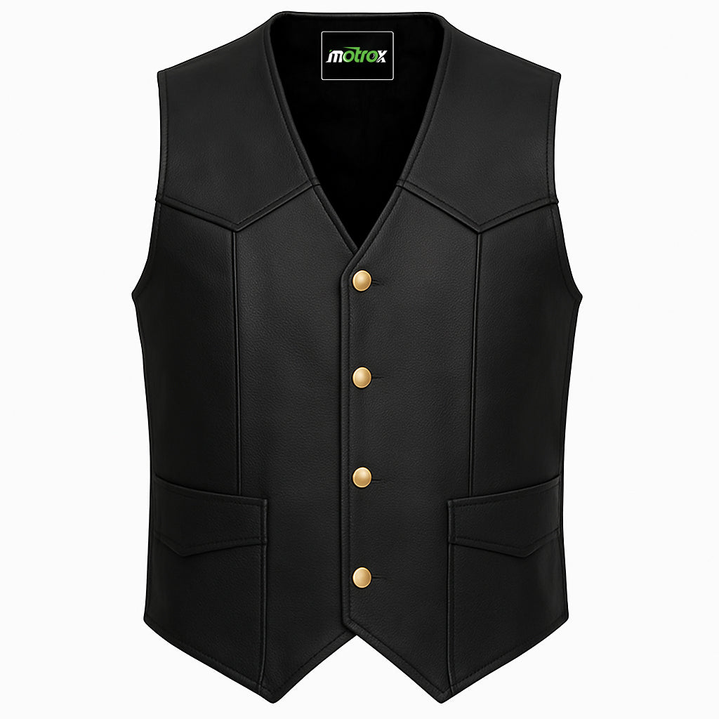 Men’s Classic Leather Biker Vest – Foster Waistcoat Style