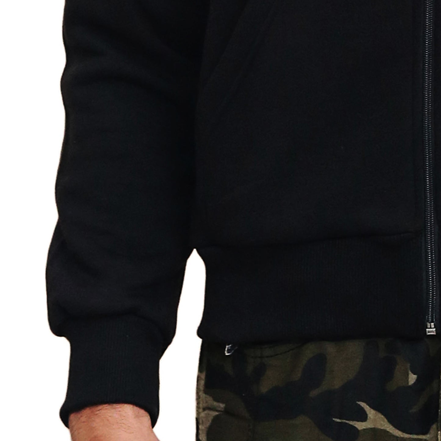 Arm close up of Motorcycle armoured Kevlar hoodie for men in black colour