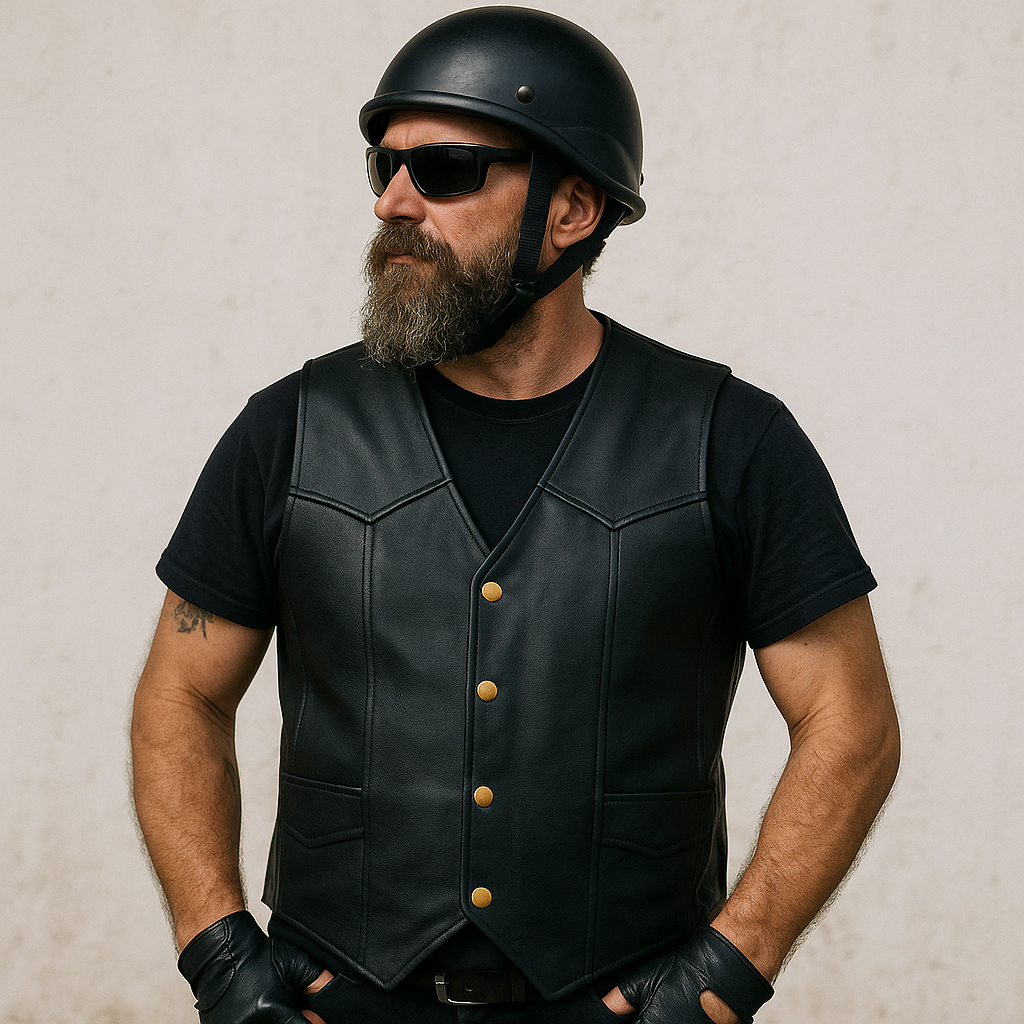Men’s Classic Leather Biker Vest – Foster Waistcoat Style