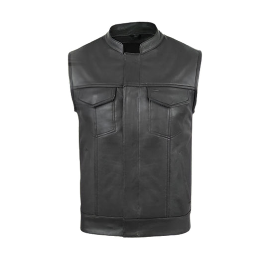 Men Leather Vest Biker Style Classic Waistcoat Black
