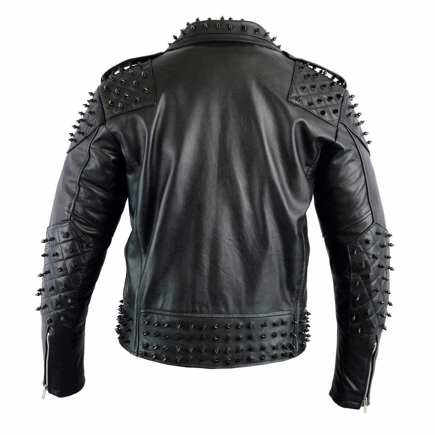 Black studded leather jacket brando style custom fit for men backside