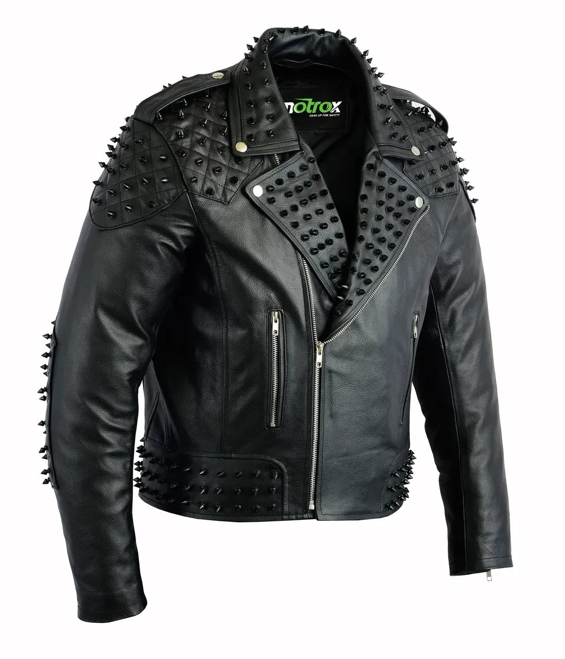 Iconic Marlon Brando Style Studded spike Black Leather Jacket Men