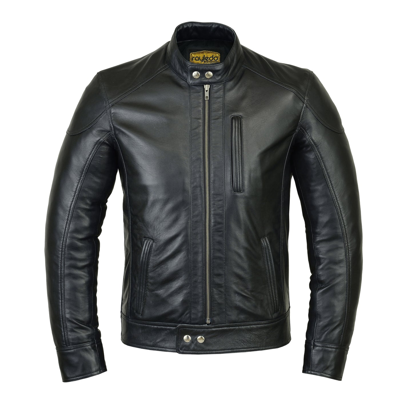 Men's black leather jacket by Motrox in sheepskin genuine leather biker style