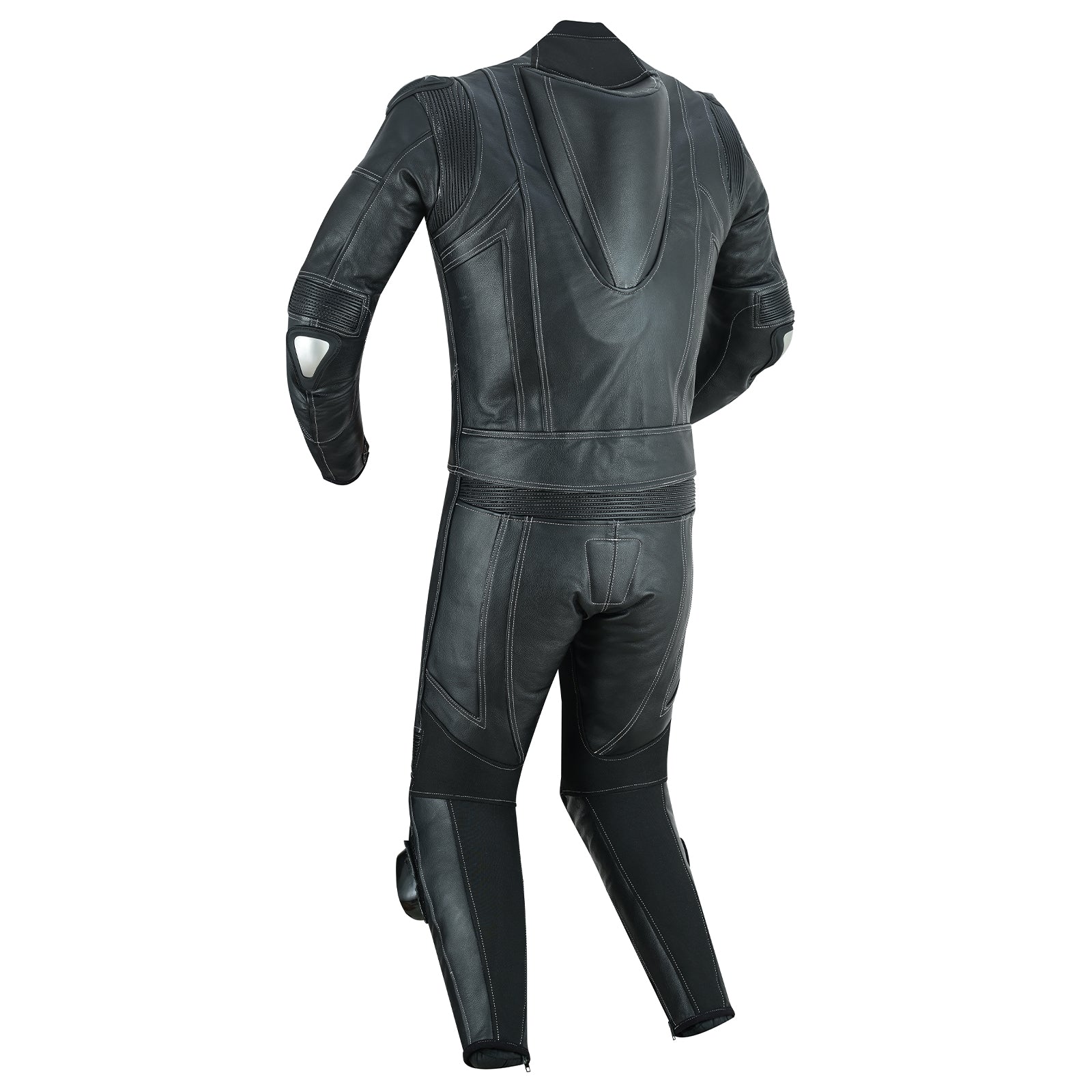 Motrox mens 2 piece leather motorcycle racing suit in jet black colour