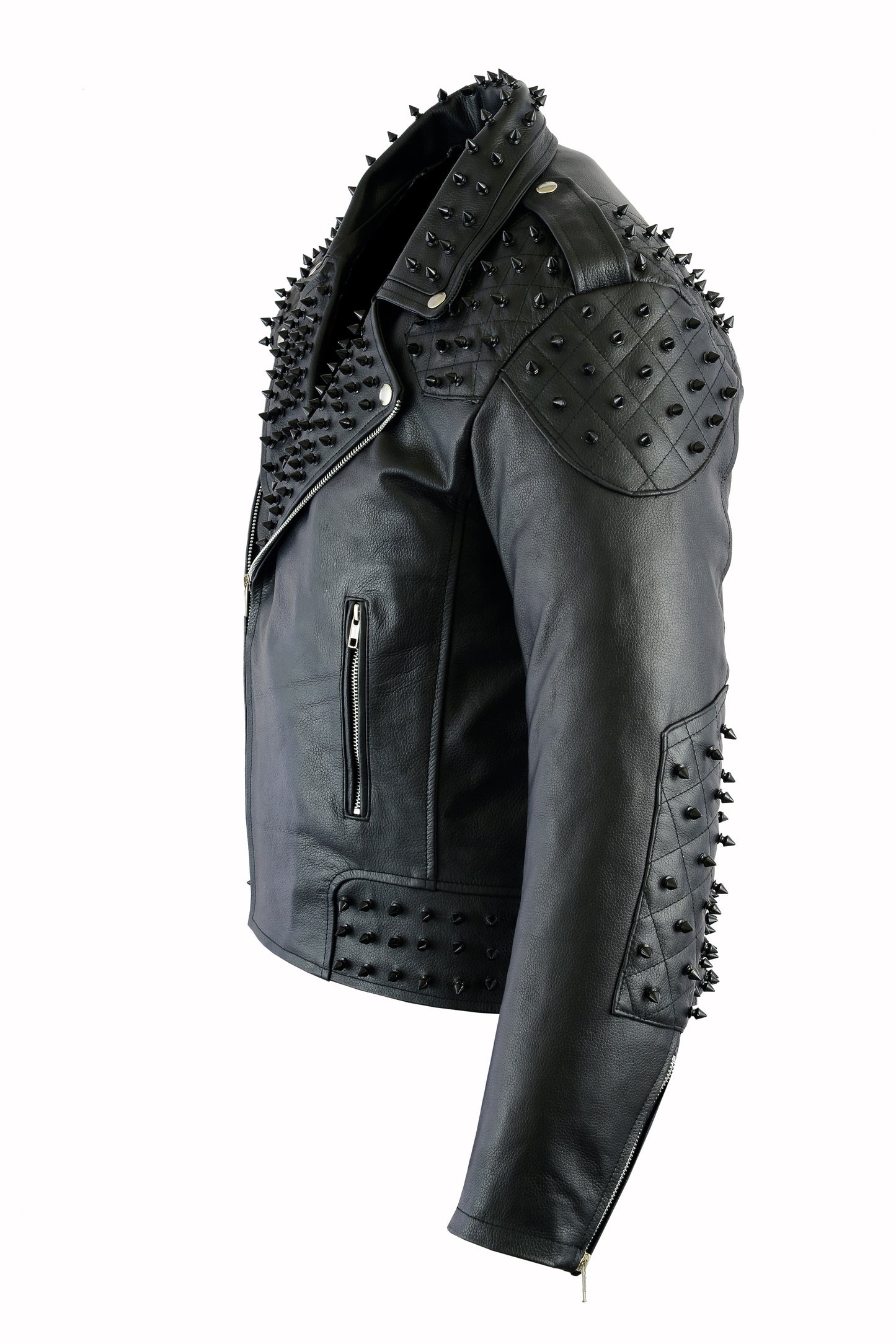 Black studded leather jacket brando style custom fit for men