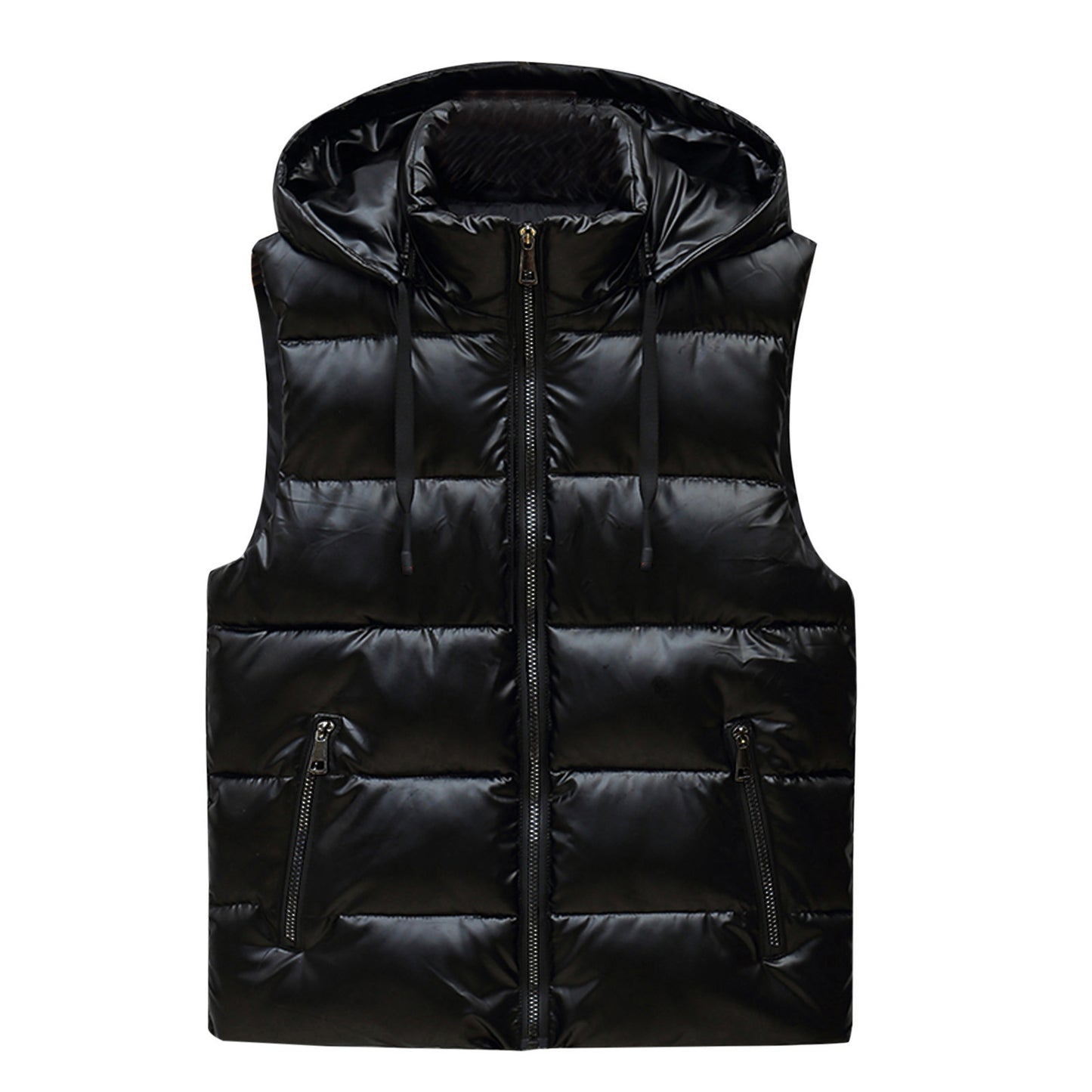 Men Gilet Sleeve-less Puffer Hooded jacket Black