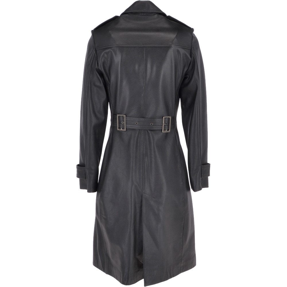 backside of leather trench coat women