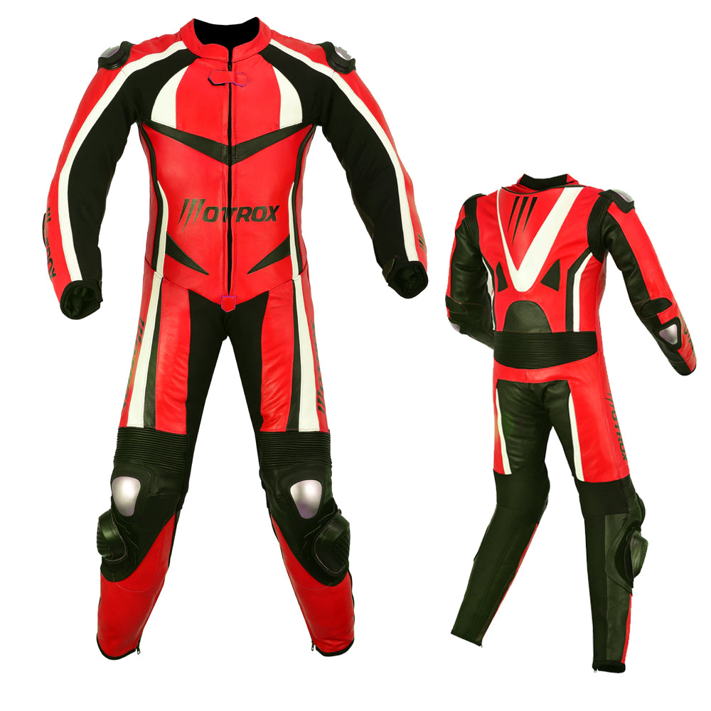 Motorcycle leather race suit for kids in red colour