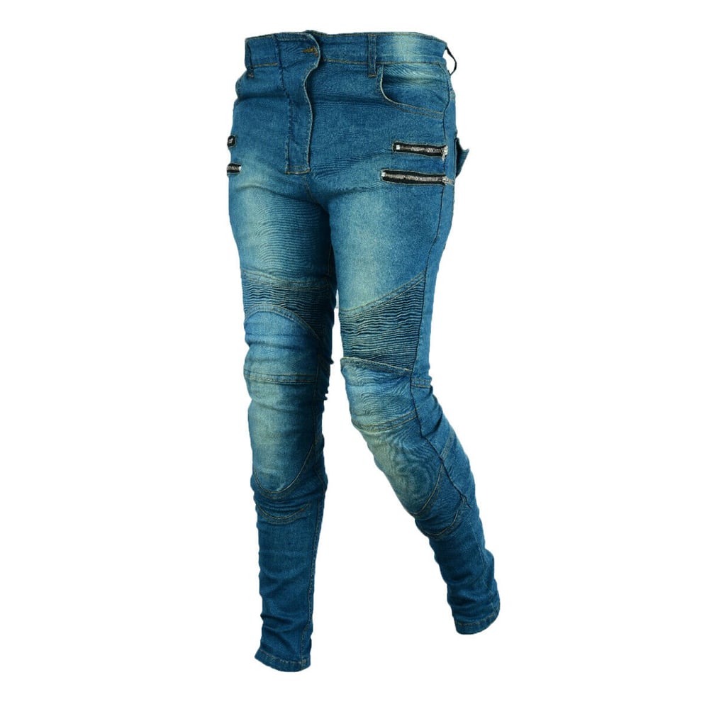 Women Motorcycle Jeans with kevlar lining and removable armours.