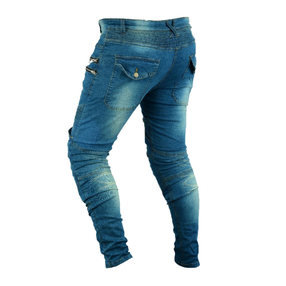 back side of Ladies Motorcycle Jeans blue