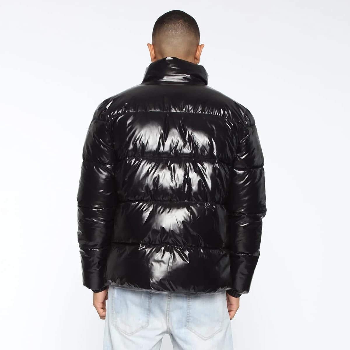 back side of Black Quilted Puffer Jacket Adequate For Winter 2024