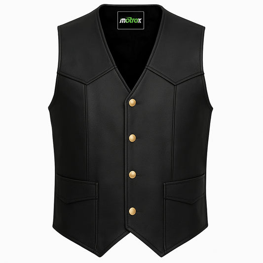 Men’s Classic Leather Biker Vest – Foster Waistcoat Style