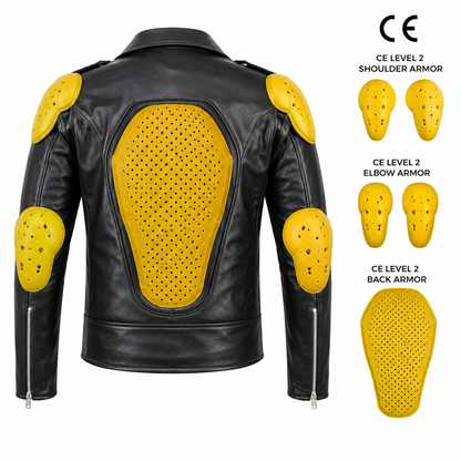 Mens Cafe Racer Brando Leather Jacket CE Armoured Motorbike Riding Jacket