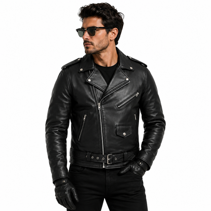 Mens Cafe Racer Brando Leather Jacket CE Armoured Motorbike Riding Jacket
