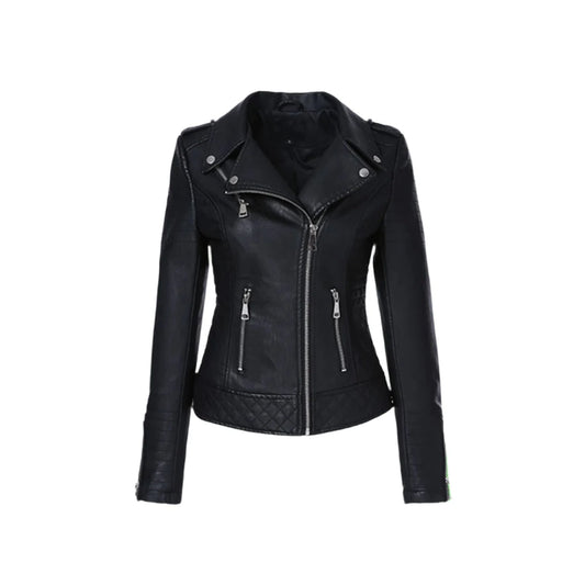 Leather jacket women Motorcycle black leather jacket Classic style