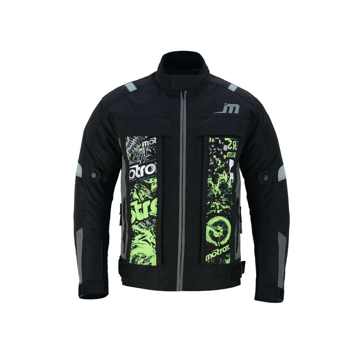 Men Textile Motorcycle Jacket Graphic Patched Jacket