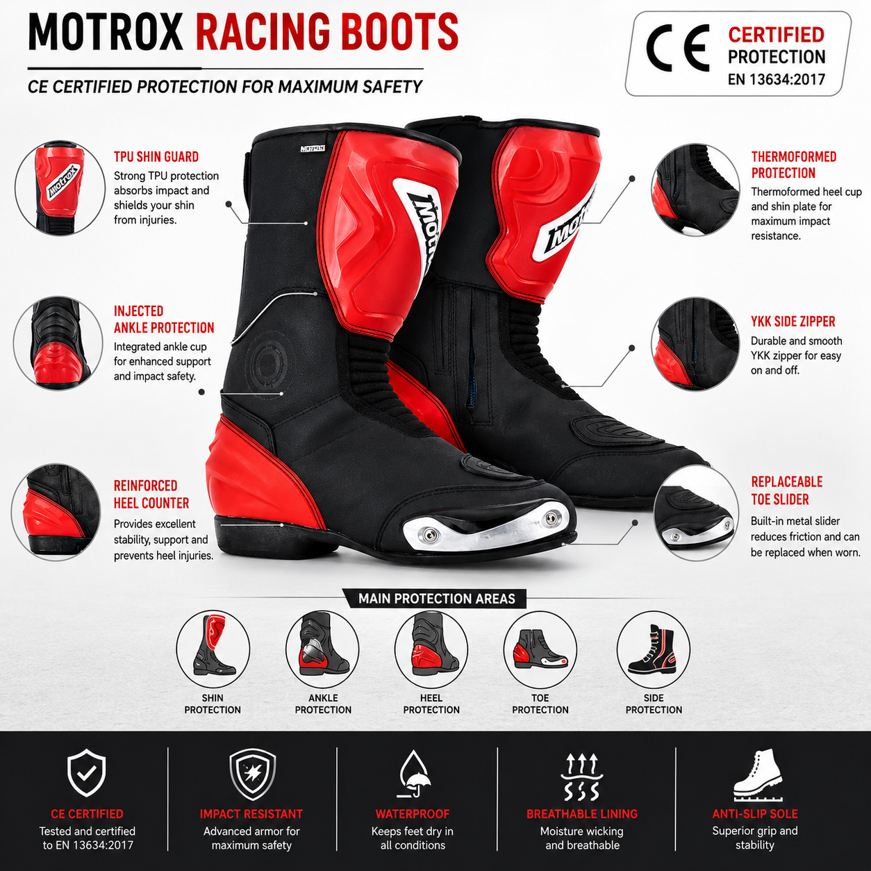 Men Motorcycle Racing Boots – Speedy H2O - RED