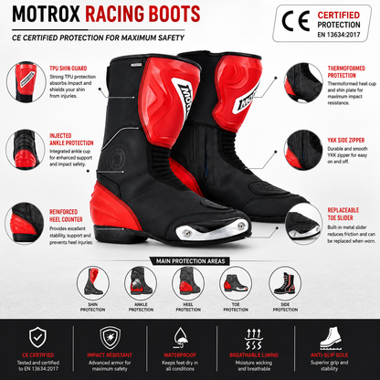 Men Motorcycle Racing Boots – Speedy H2O - RED