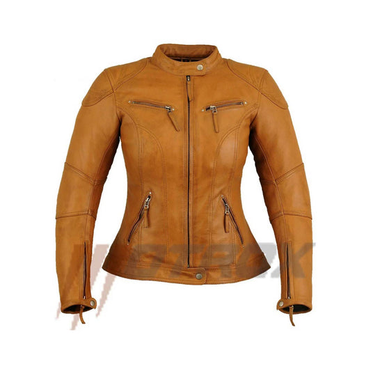 Motrox Women Leather Jacket Inspiring Ochre Color 1