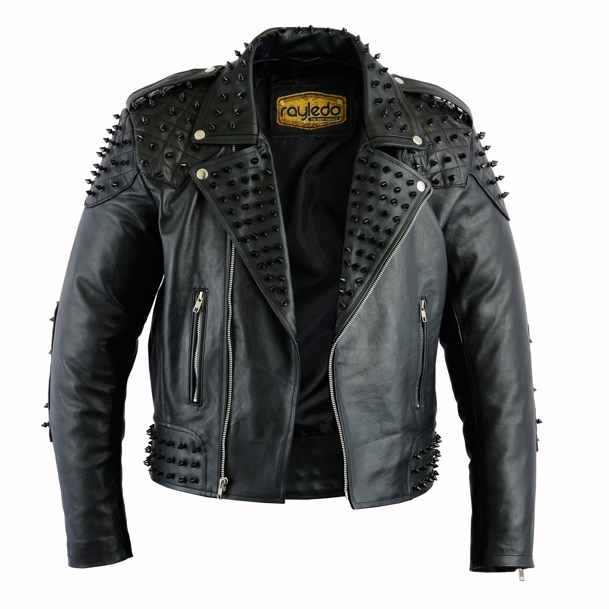Black leather jacket brando style studded for men