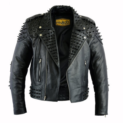 Black leather jacket brando style studded for men