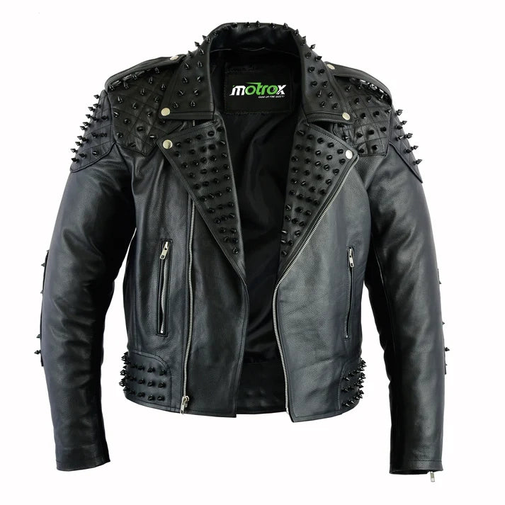 Iconic Marlon Brando Style Studded spike Black Leather Jacket Men