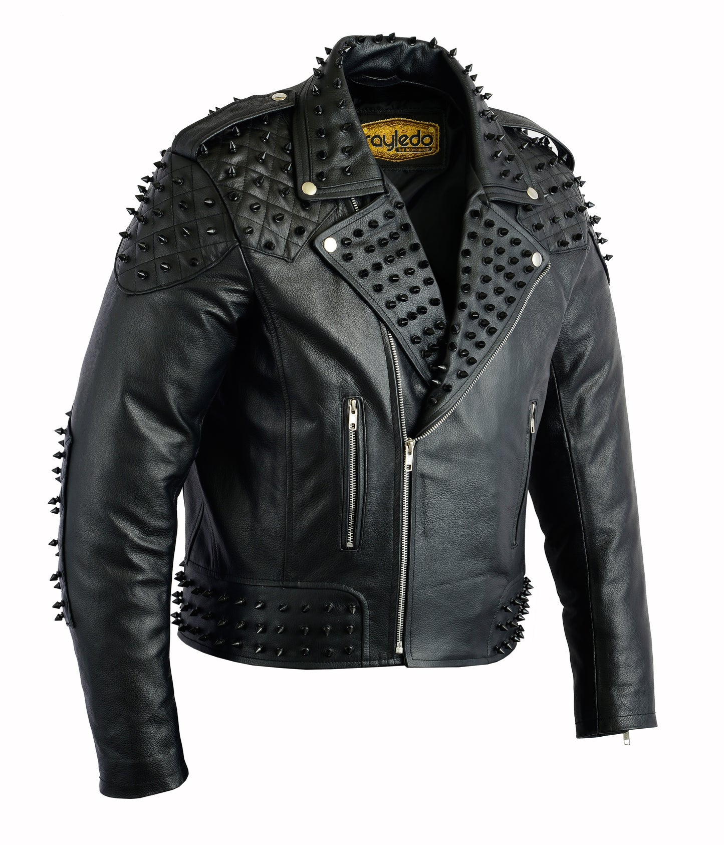 Black studded leather jacket brando style custom fit or men