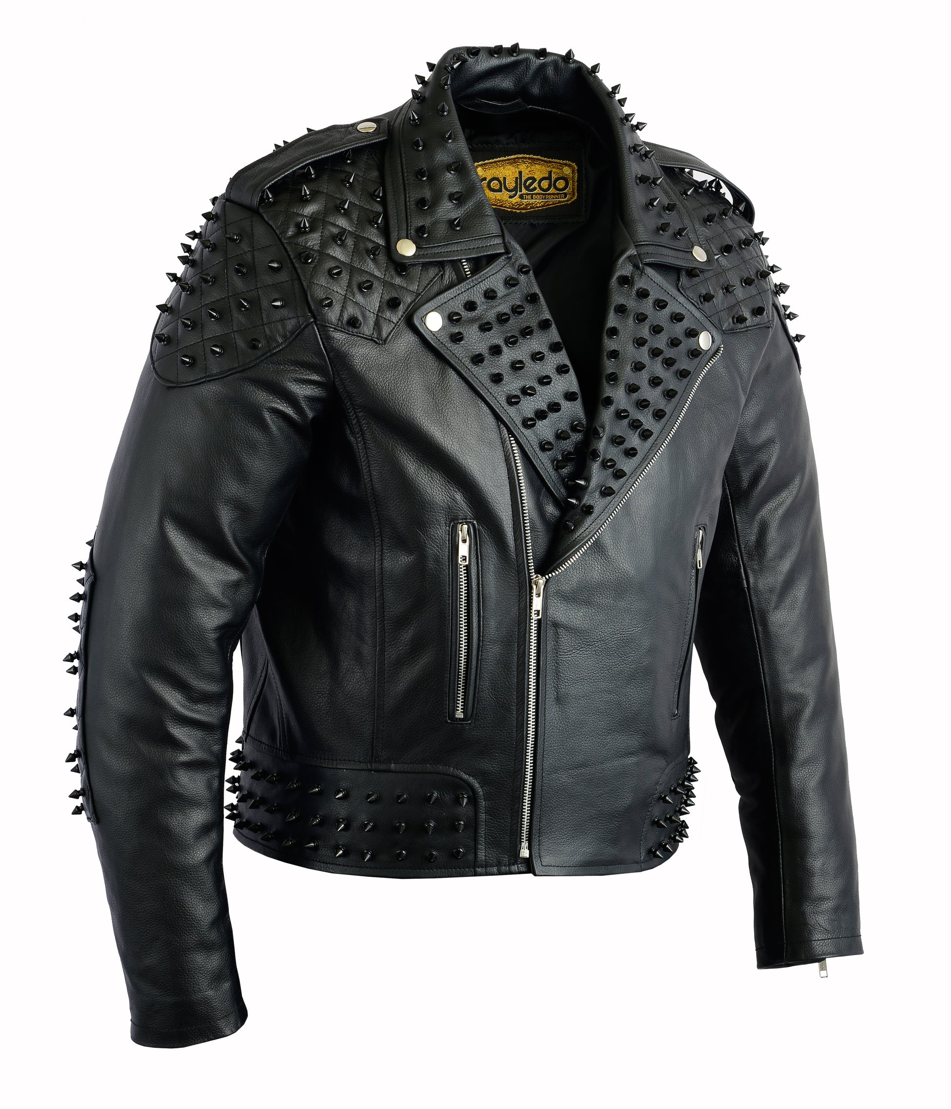 Black studded leather jacket brando style custom fit or men