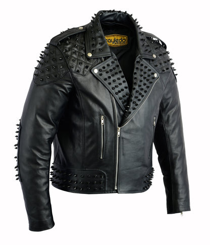 Black studded leather jacket brando style custom fit or men