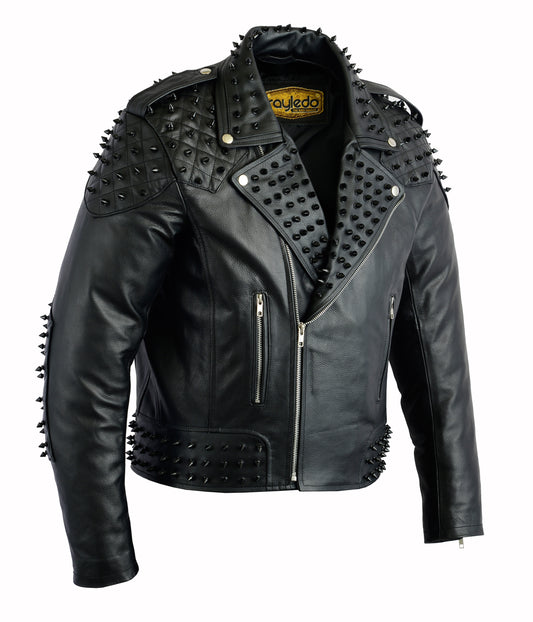 Black studded leather jacket brando style custom fit or men