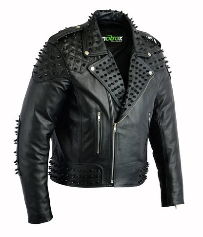 Iconic Marlon Brando Style Studded spike Black Leather Jacket Men