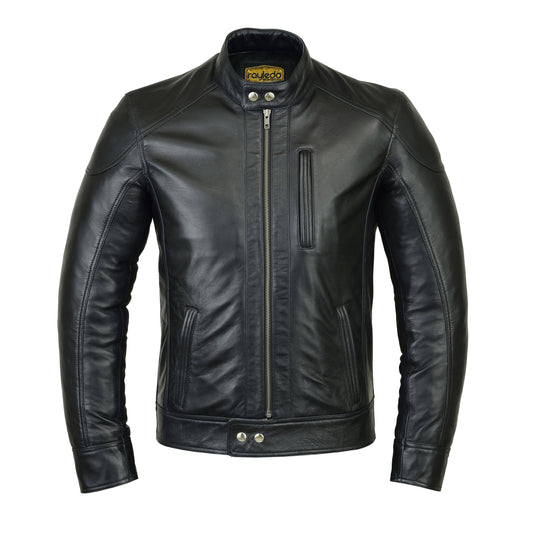 Men's black leather jacket by Motrox in sheepskin genuine leather biker style