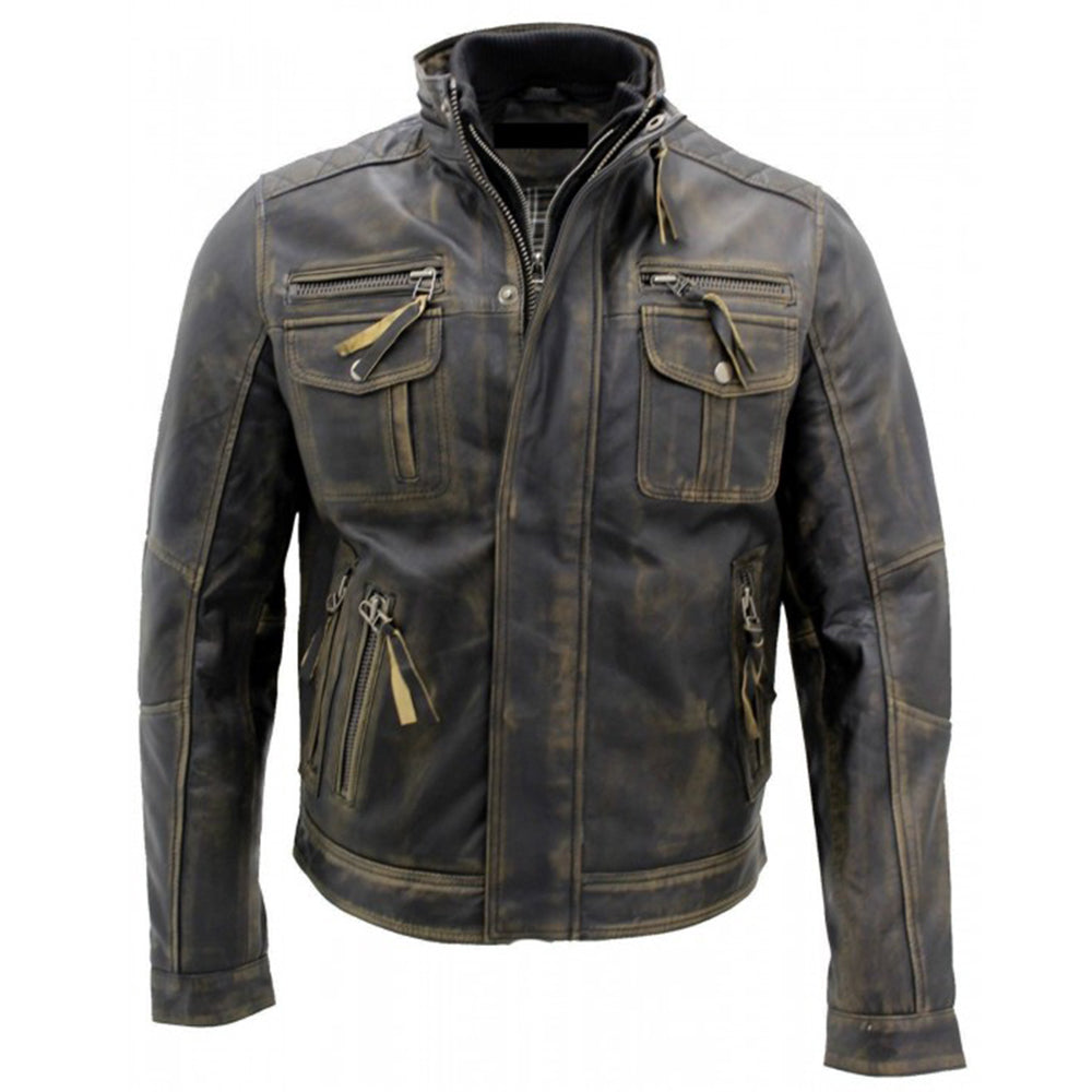 Men's Leather Vintage style Jacket rustic distresssed in brown colour