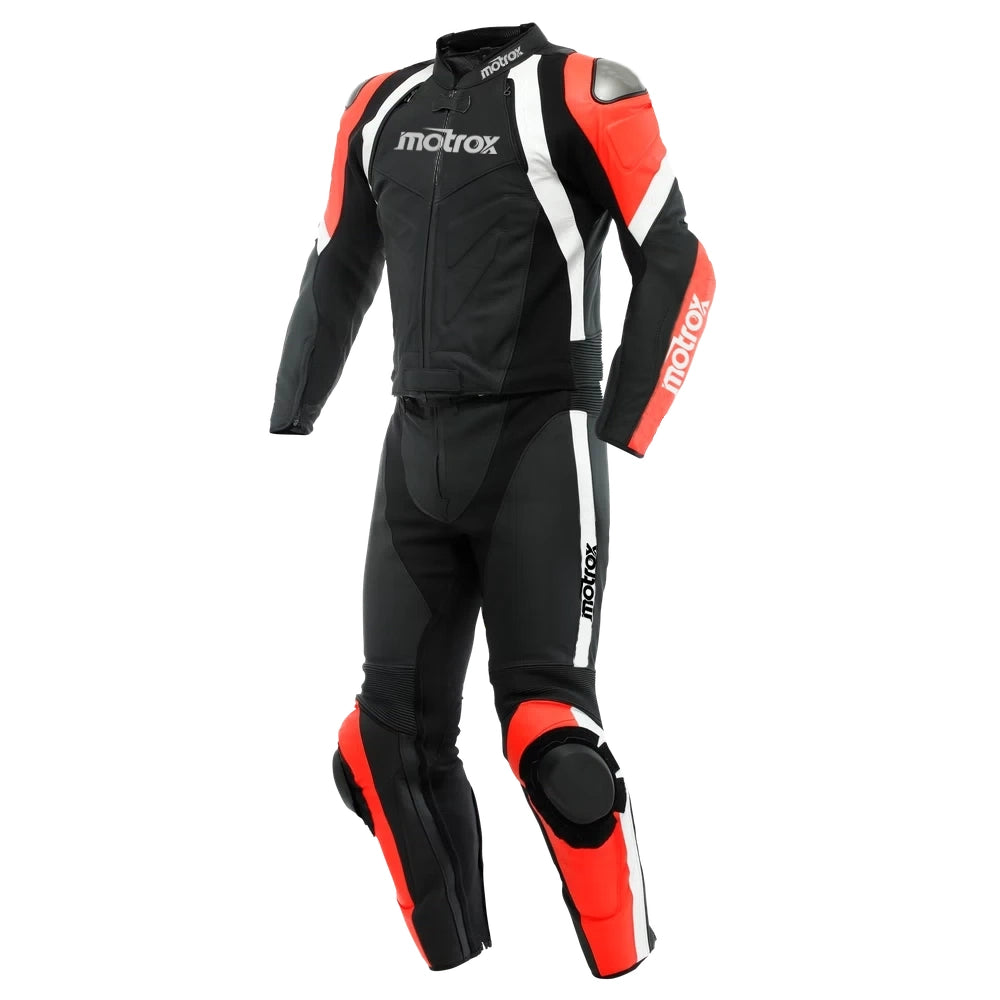 Motrox mens leather motorcycle racing suit in black & red colour