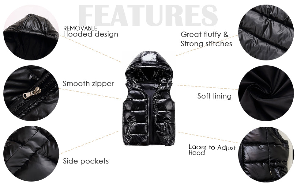 Features of mens black puffer gilet