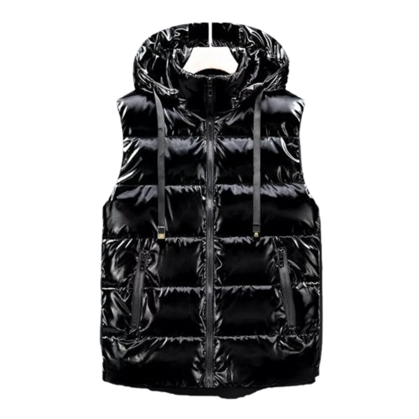 Black shiny sleeveless puffer jacket for men