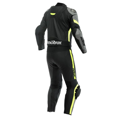 Backside of Motrox mens leather motorcycle racing suit in black & yellow colour