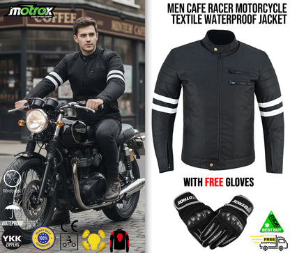 Men’s Motorcycle Jacket Café Racer Biker Textile Thermal Waterproof CE Armours