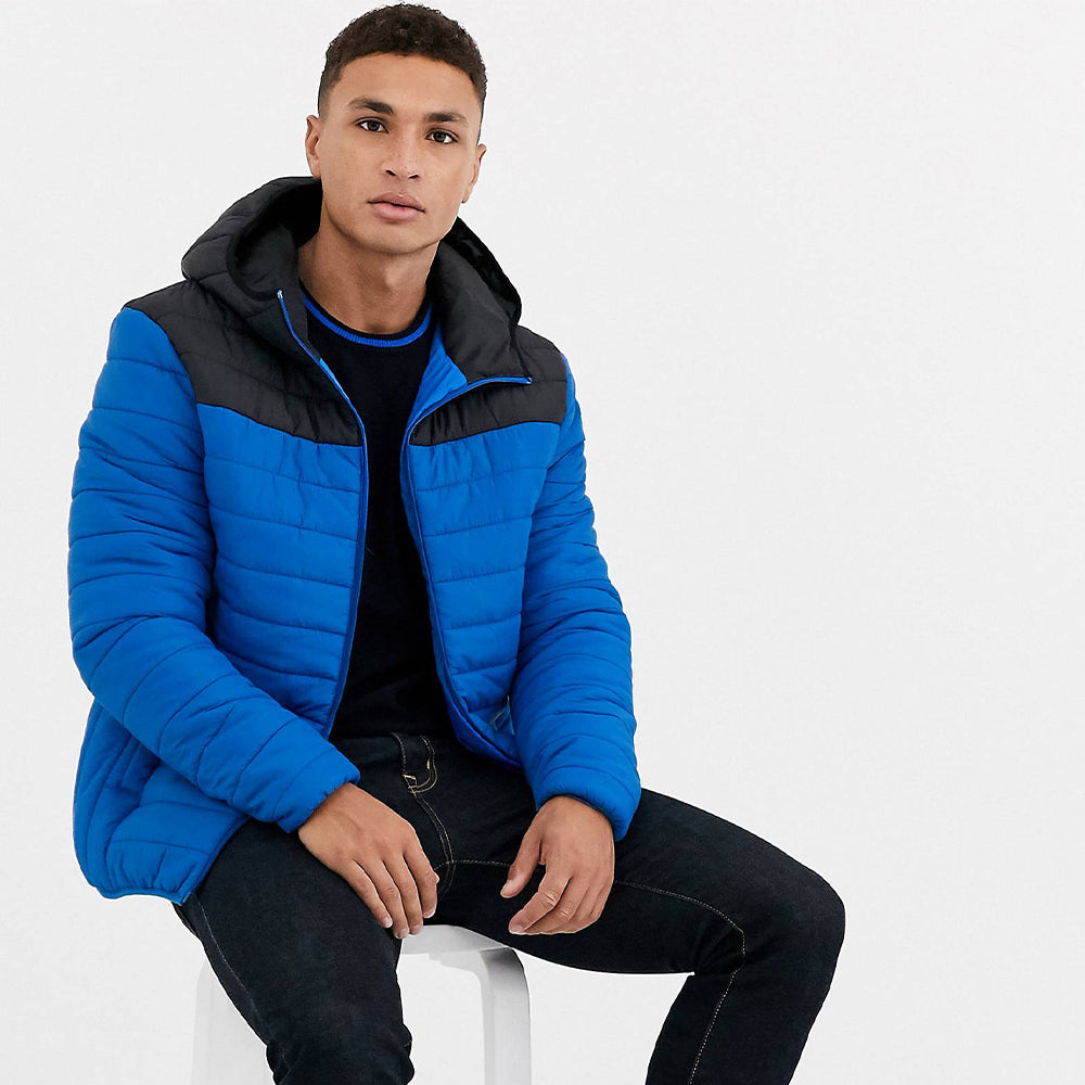 Men Quilted Puffer Jacket with Hood Two Tone