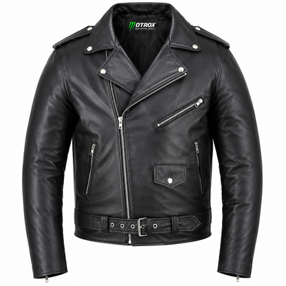 Mens Cafe Racer Brando Leather Jacket CE Armoured Motorbike Riding Jacket