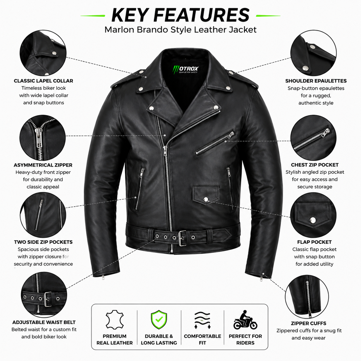 Mens Cafe Racer Brando Leather Jacket CE Armoured Motorbike Riding Jacket
