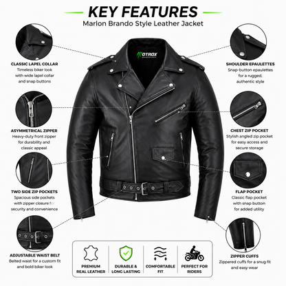 Mens Cafe Racer Brando Leather Jacket CE Armoured Motorbike Riding Jacket