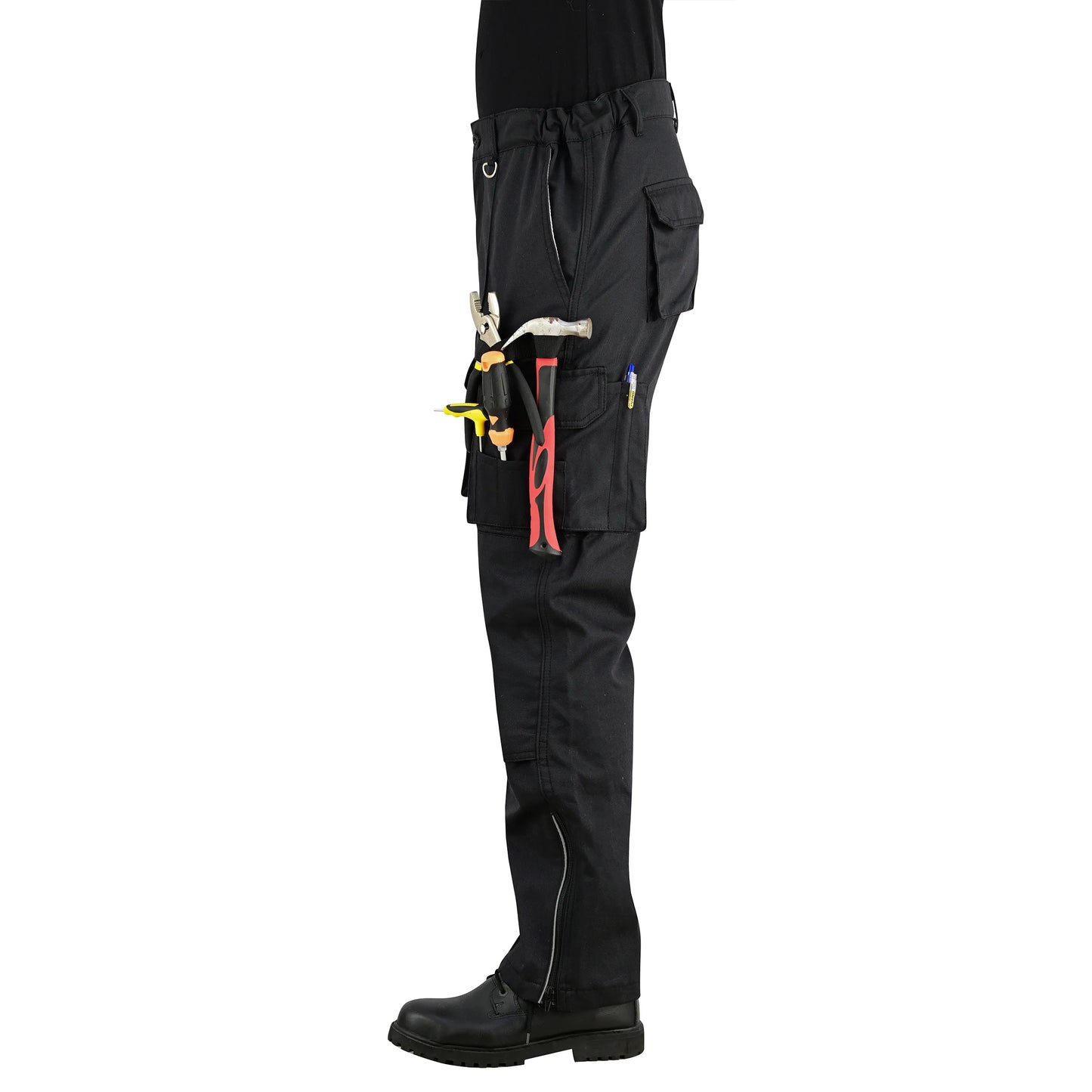 Men Cargo Combat Work Trousers with Knee Pad Pockets - Black