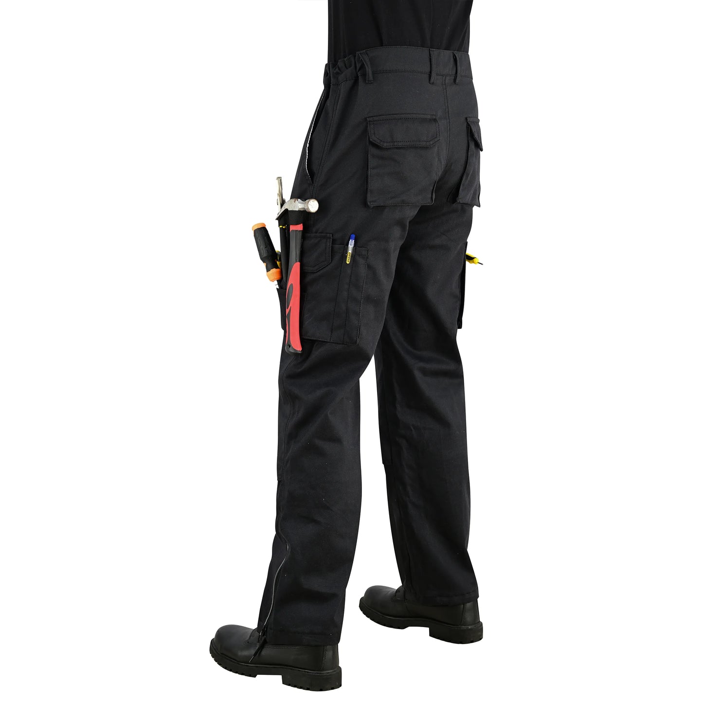 Men Cargo Combat Work Trousers with Knee Pad Pockets - Black