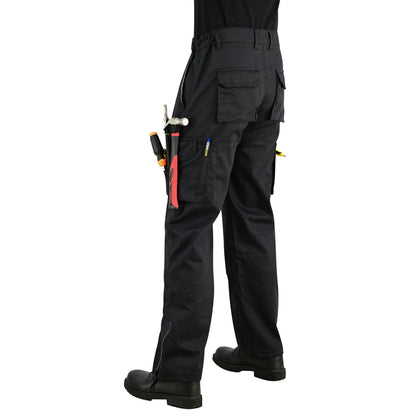 Men Cargo Combat Work Trousers with Knee Pad Pockets - Black