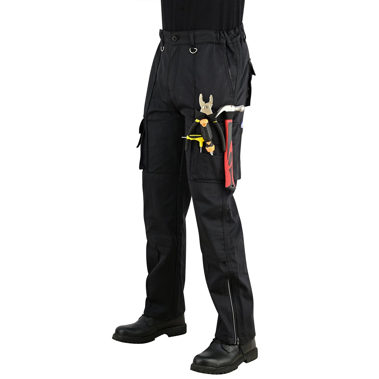Men Cargo Combat Work Trousers with Knee Pad Pockets - Black
