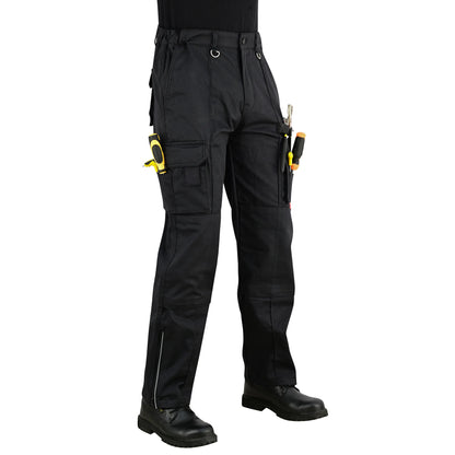 Men Cargo Combat Work Trousers with Knee Pad Pockets - Black