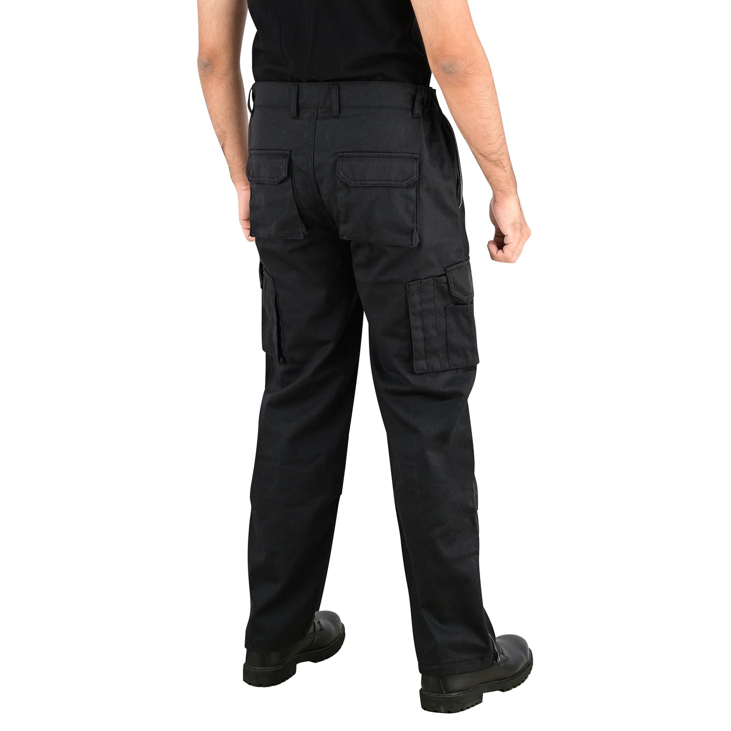 Men Cargo Combat Work Trousers with Knee Pad Pockets - Black