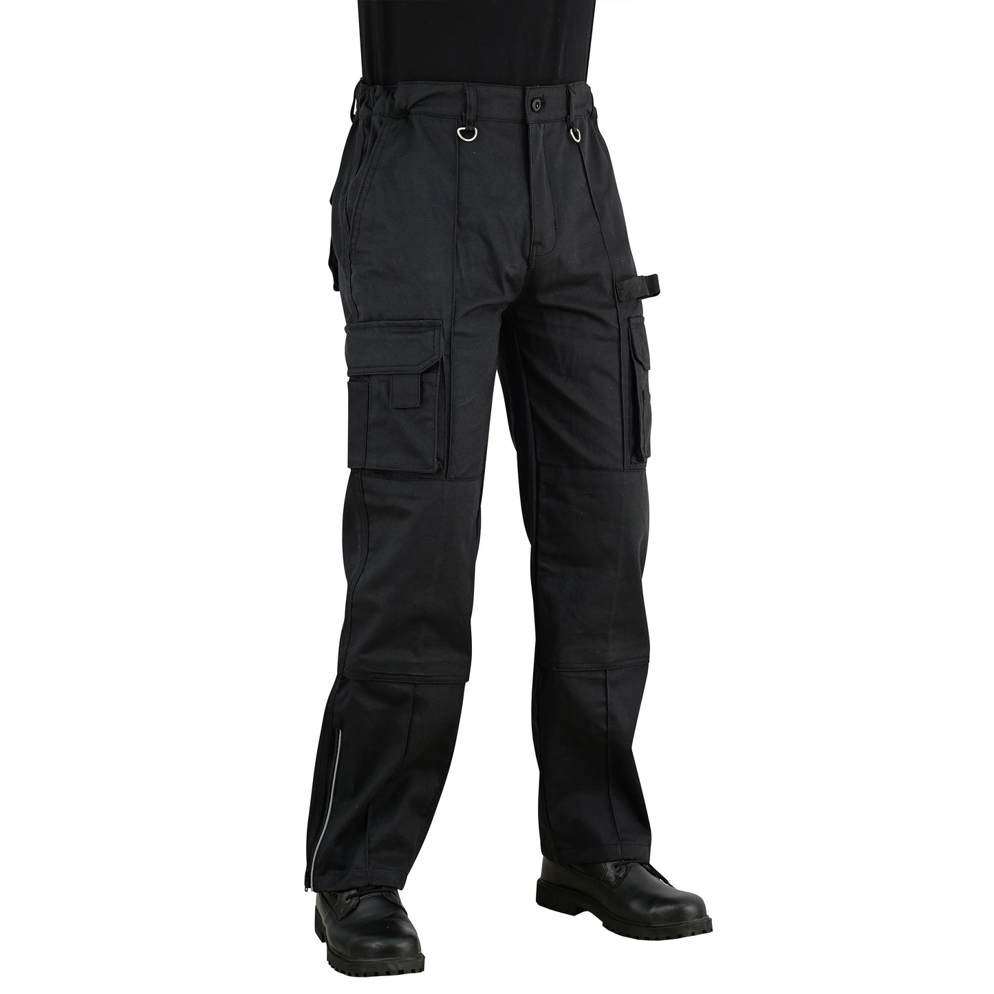 Men Cargo Combat Work Trousers with Knee Pad Pockets - Black
